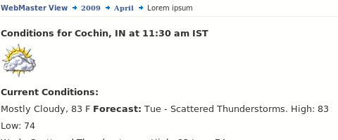 Screen-shot of Weather Man showing the weather info of Kochi, Kerala